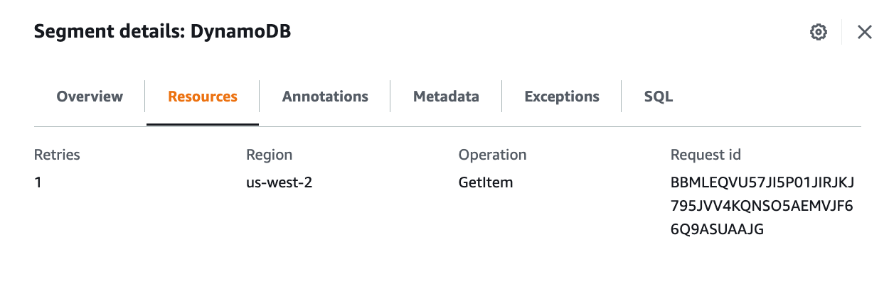 Segment details: DynamoDB.